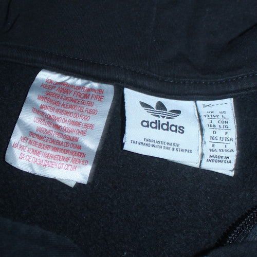 Adidas Boys Black 13-14 Years 1/4 Zip Hoodie with Stripes and Logo
