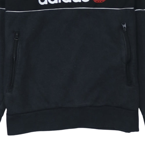 Adidas Boys Black 13-14 Years 1/4 Zip Hoodie with Stripes and Logo