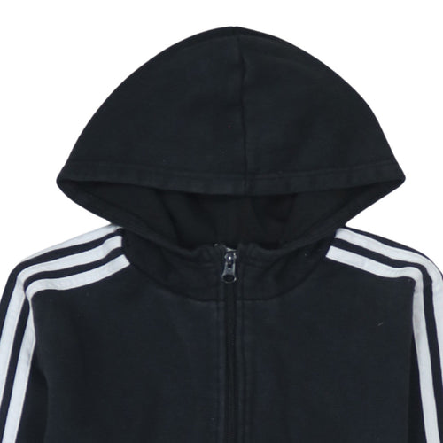 Adidas Boys Black 13-14 Years 1/4 Zip Hoodie with Stripes and Logo