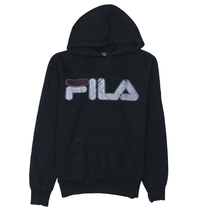 FILA Men's Black Pullover Hoodie Small Logo Fleece Sweatshirt