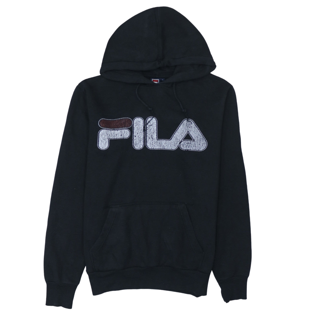 FILA Men's Black Pullover Hoodie Small Logo Fleece Sweatshirt