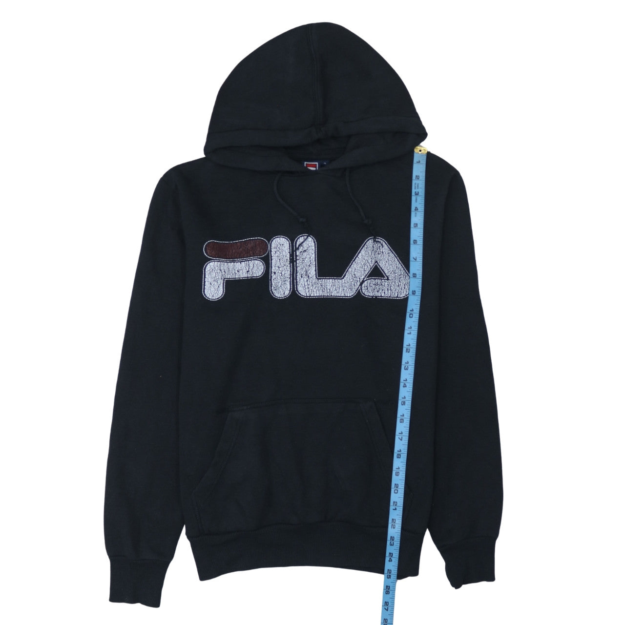 FILA Men's Black Pullover Hoodie Small Logo Fleece Sweatshirt