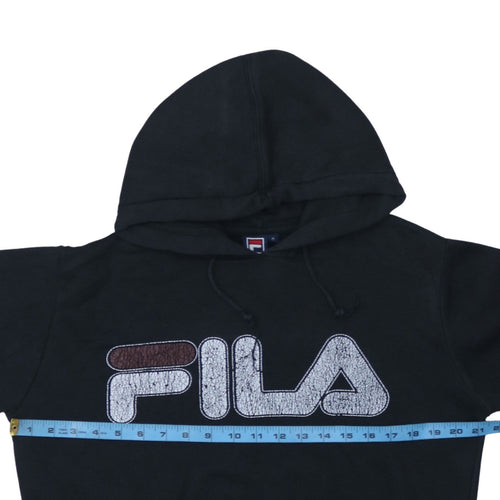 FILA Men's Black Pullover Hoodie Small Logo Fleece Sweatshirt