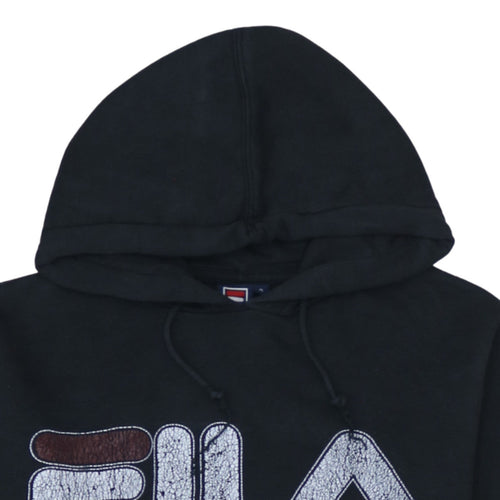 FILA Men's Black Pullover Hoodie Small Logo Fleece Sweatshirt