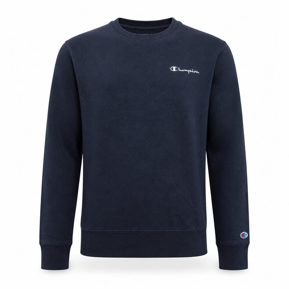 Front view of Champion Men's Blue Small Crew Neck Pullover Sweatshirt