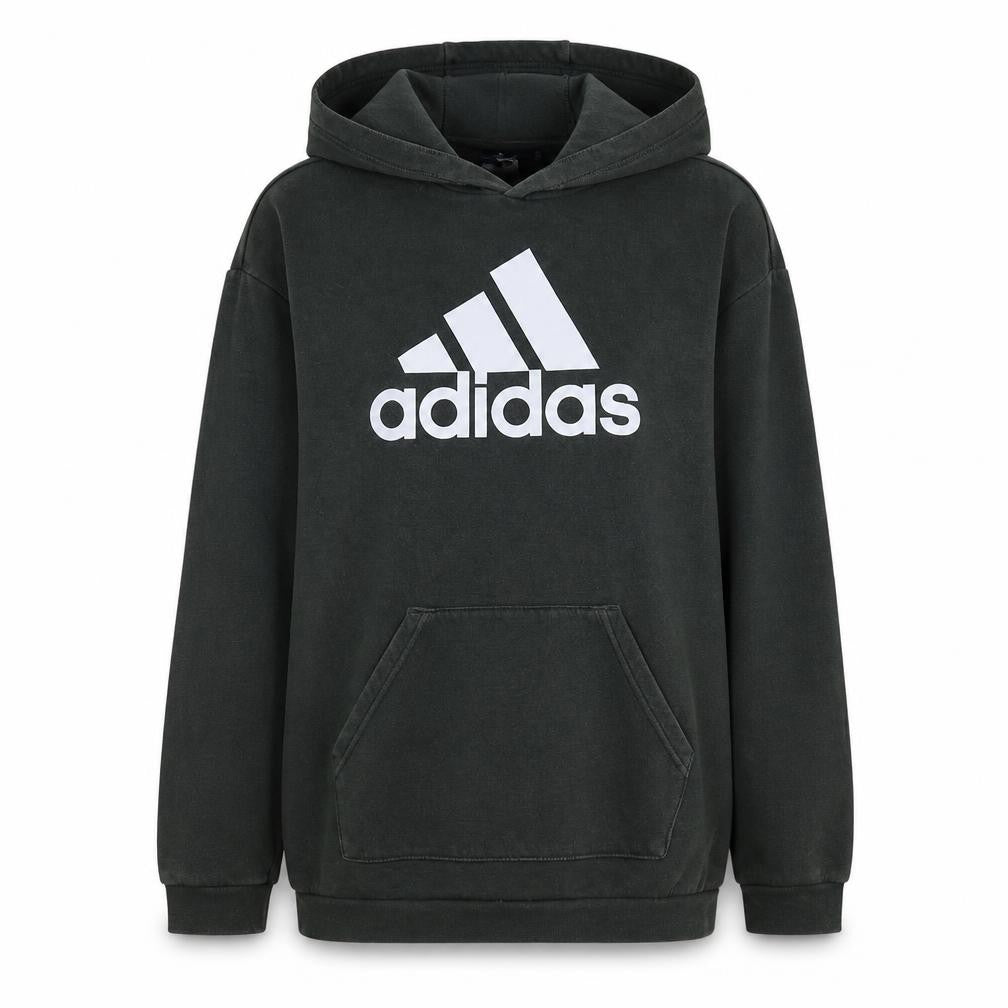 Front view of Adidas women’s black small pullover hoodie with logo design