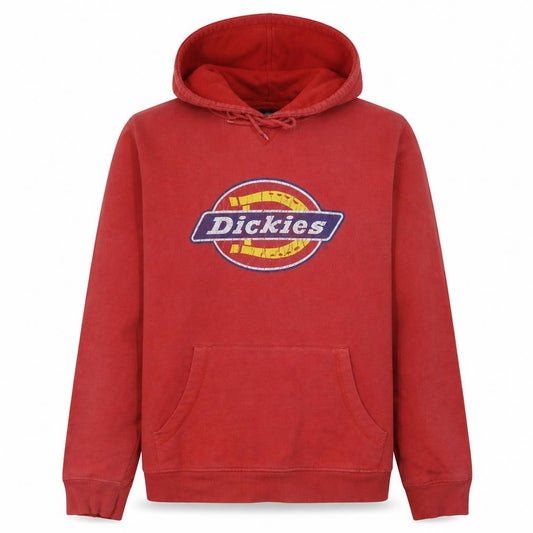 Front view of Dickies men’s red pullover hoodie medium graphic logo cotton blend