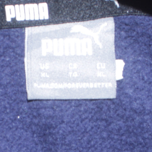 Puma Mens Blue Pullover Hoodie XL Logo Fleece Sweatshirt