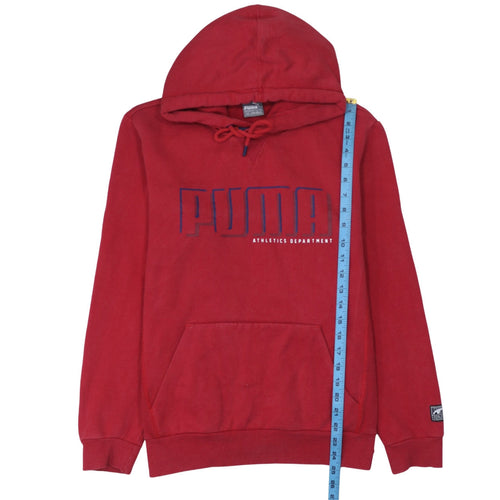 Puma Mens Red Pullover Hoodie Small Athletics Logo Fleece Sportswear