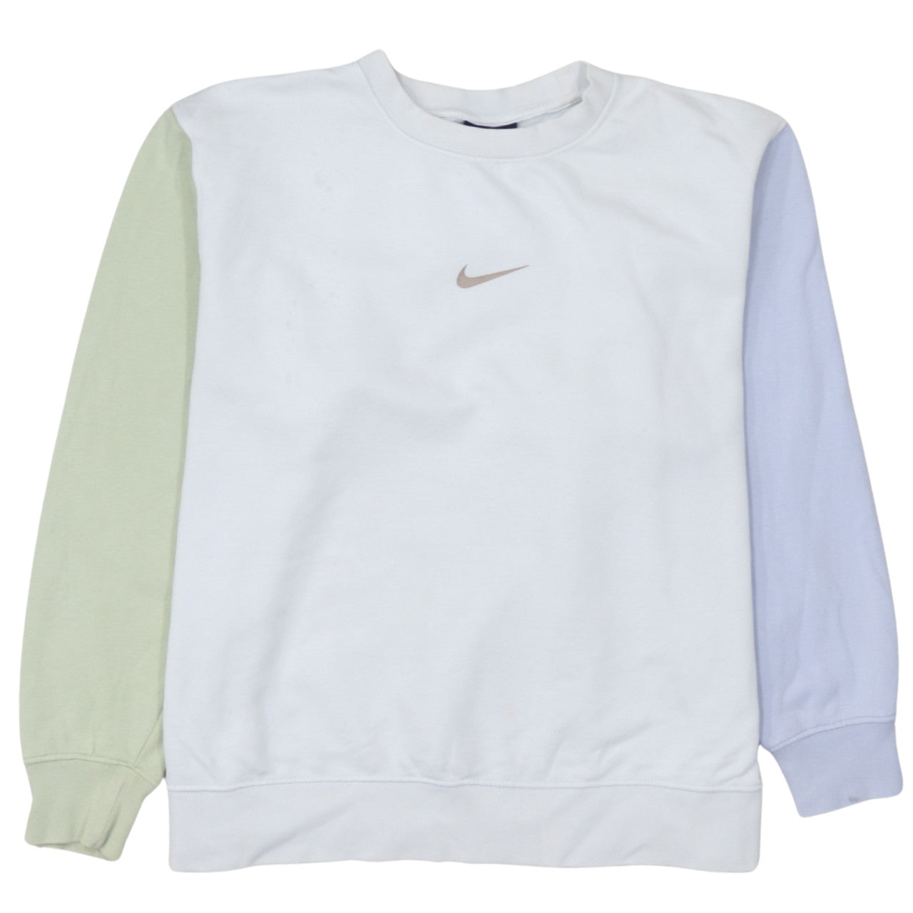 Nike Women White Colourblock Crew Neck Sweatshirt Size M 80s Style