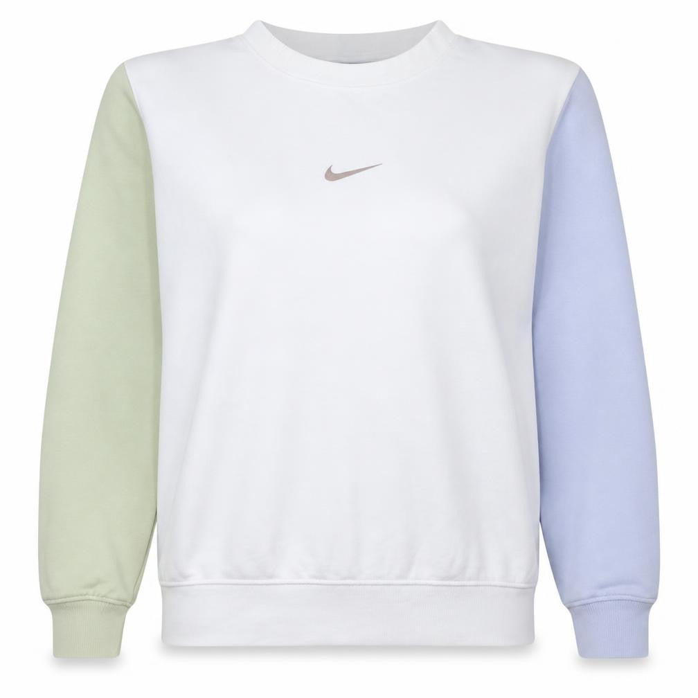 Nike Women White Colourblock Crew Neck Sweatshirt Size M 80s Style