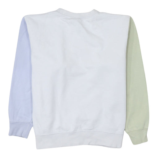 Nike Women White Colourblock Crew Neck Sweatshirt Size M 80s Style