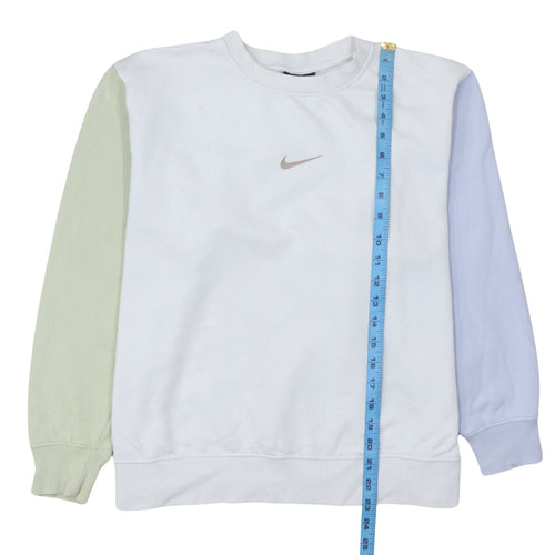 Nike Women White Colourblock Crew Neck Sweatshirt Size M 80s Style