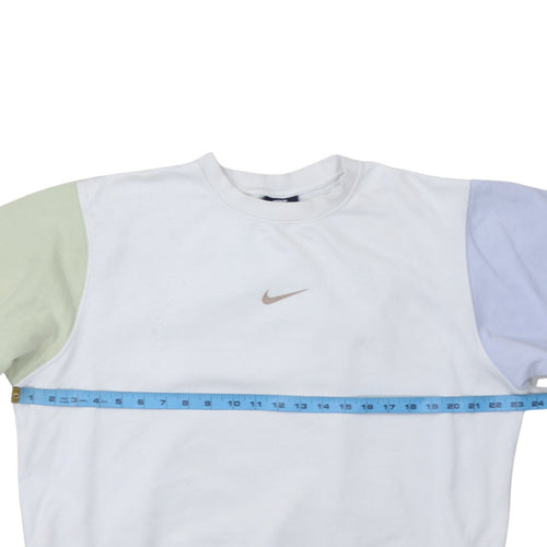 Nike Women White Colourblock Crew Neck Sweatshirt Size M 80s Style