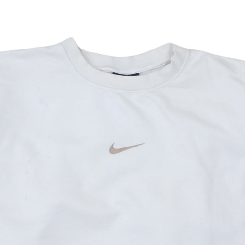 Nike Women White Colourblock Crew Neck Sweatshirt Size M 80s Style