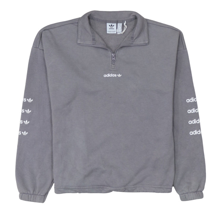 Adidas Women’s Grey 1/4 Zip Sweatshirt Size 14A Logo Print Pullover