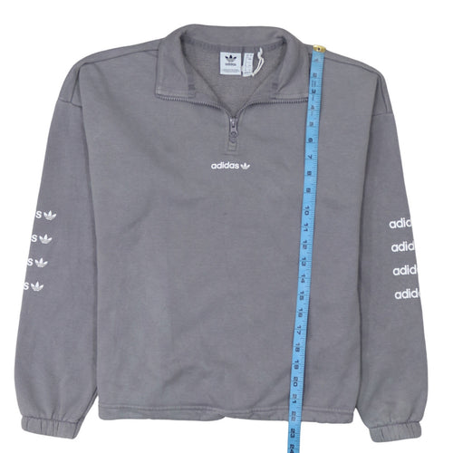 Adidas Women’s Grey 1/4 Zip Sweatshirt Size 14A Logo Print Pullover