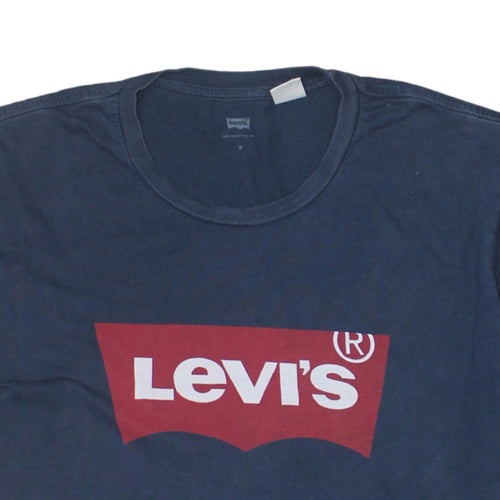Levi's Men's Blue Graphic Logo Crew Neck Cotton T-Shirt Size M