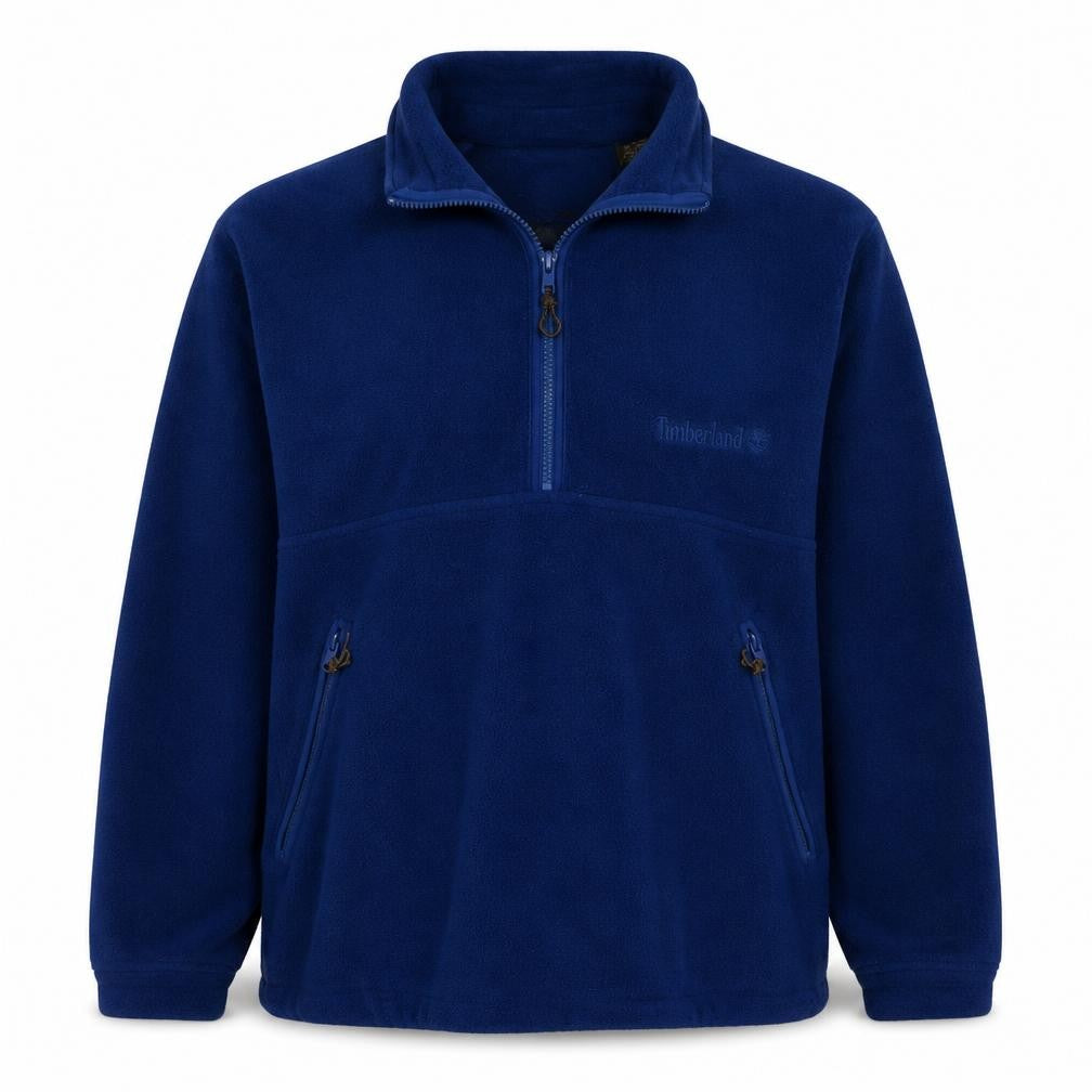 Front view of Timberland men’s blue fleece 1/2 zip pullover sweatshirt m