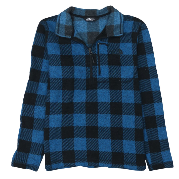 The North Face Men's Blue Check Fleece 1/4 Zip Pullover Sweatshirt M