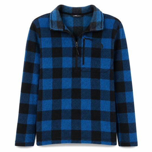 Front view of The North Face Men's Blue Check Fleece 1/4 Zip Pullover Sweatshirt M