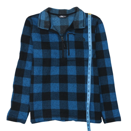 The North Face Men's Blue Check Fleece 1/4 Zip Pullover Sweatshirt M