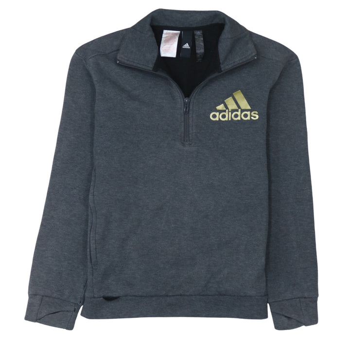 Adidas Boys Grey 11-12 Years 1/2 Zip Pullover Hoodie Sweatshirt