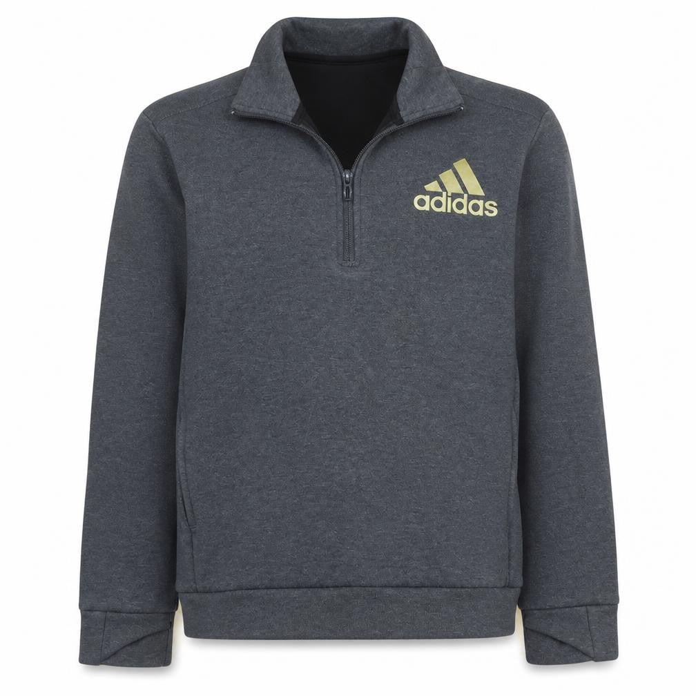 Front view of Adidas boys’ grey 11-12 years 1/2 zip pullover hoodie sweatshirt