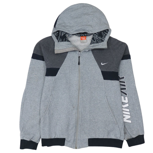 Nike Men's Grey Full Zip Hoodie M Sports Logo Fleece Sweatshirt