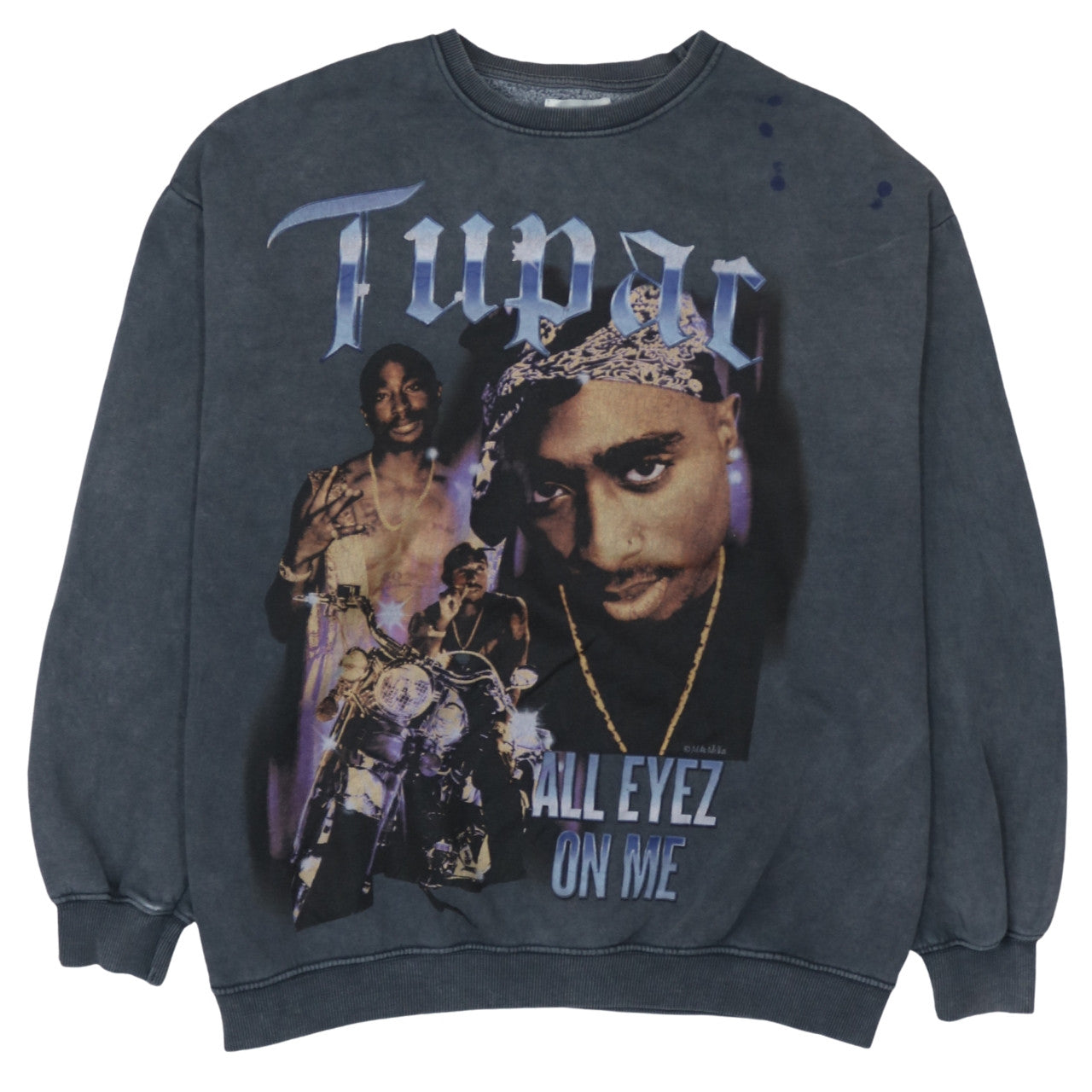 Pull&Bear Men Grey 2PAC Graphic Pullover Sweatshirt L