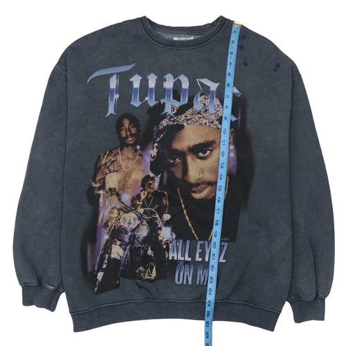 Pull&Bear Men Grey 2PAC Graphic Pullover Sweatshirt L