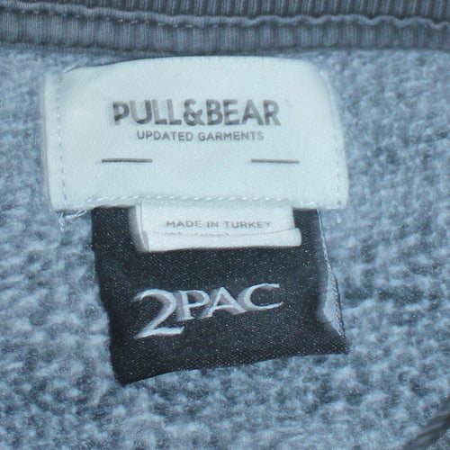 Pull&Bear Men Grey 2PAC Graphic Pullover Sweatshirt L