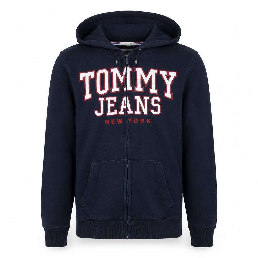 Front view of Tommy Jeans Men's Blue Full Zip Hoodie S Regular Fit
