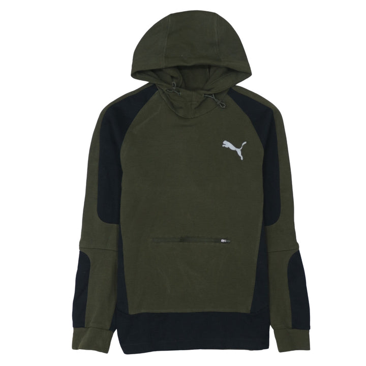 Puma Men's Green Pullover Hoodie Size S with Logo and Zip Pocket