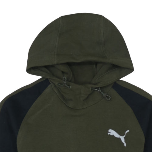 Puma Men's Green Pullover Hoodie Size S with Logo and Zip Pocket