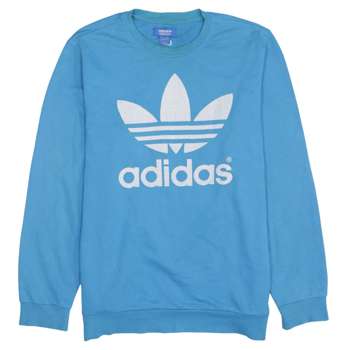 Adidas Mens Blue Large Crew Neck Pullover Sweatshirt with Logo