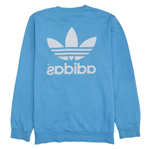 Adidas Mens Blue Large Crew Neck Pullover Sweatshirt with Logo