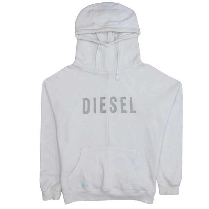 Diesel Men’s White Pullover Hoodie L Logo Fleece Sweatshirt