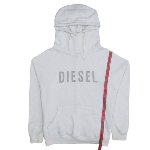 Diesel Men’s White Pullover Hoodie L Logo Fleece Sweatshirt