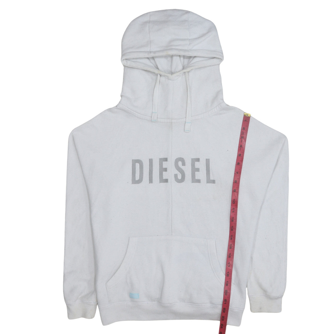 Diesel Men’s White Pullover Hoodie L Logo Fleece Sweatshirt