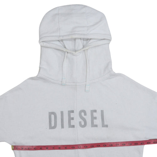 Diesel Men’s White Pullover Hoodie L Logo Fleece Sweatshirt