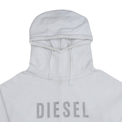 Diesel Men’s White Pullover Hoodie L Logo Fleece Sweatshirt