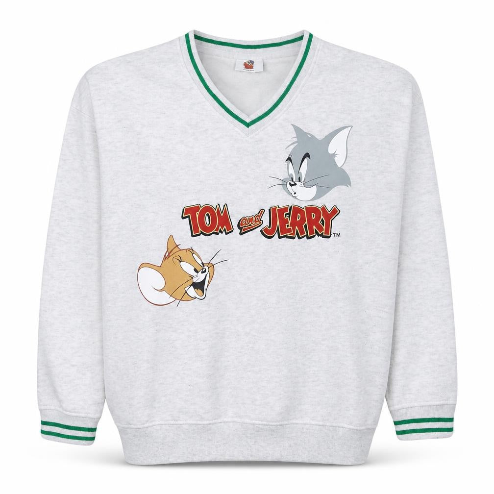 Front view of Primark Teens Grey Tom and Jerry V-Neck Pullover Sweatshirt XS