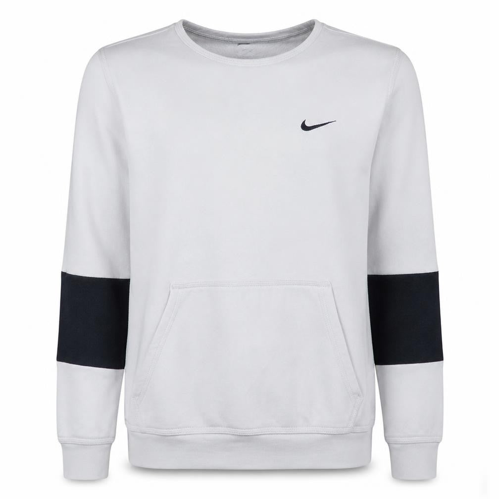 Front view of Nike Men's White Crew Neck Pullover Sweatshirt M Sports Fleece