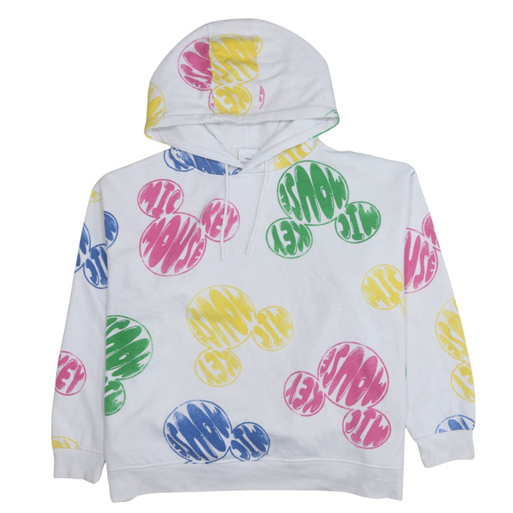 Disney Women White Multicoloured Mickey Mouse Hoodie 2XL Pullover