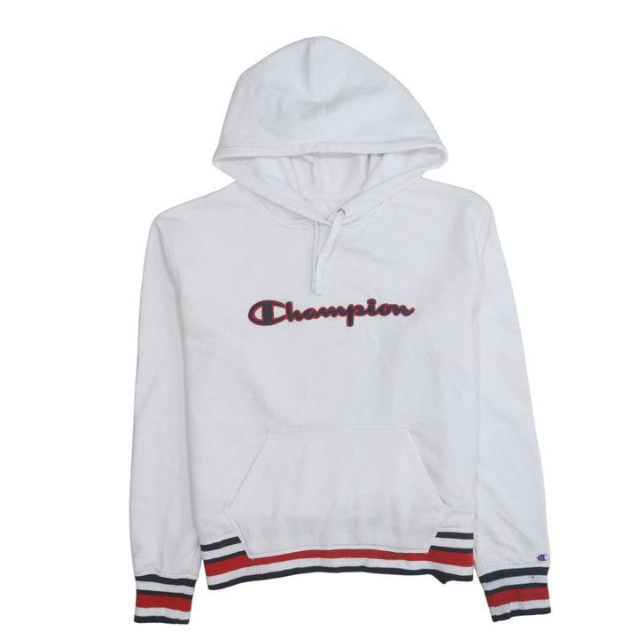 Champion Women White Hoodie Large Logo Pullover
