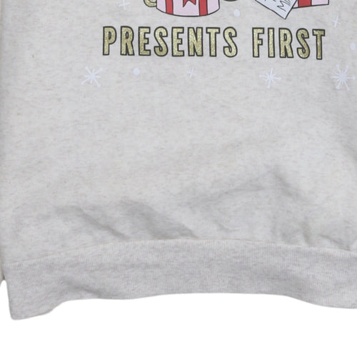 Disney Women Beige Minnie Mouse Christmas Hooded Pullover Sweatshirt Size M