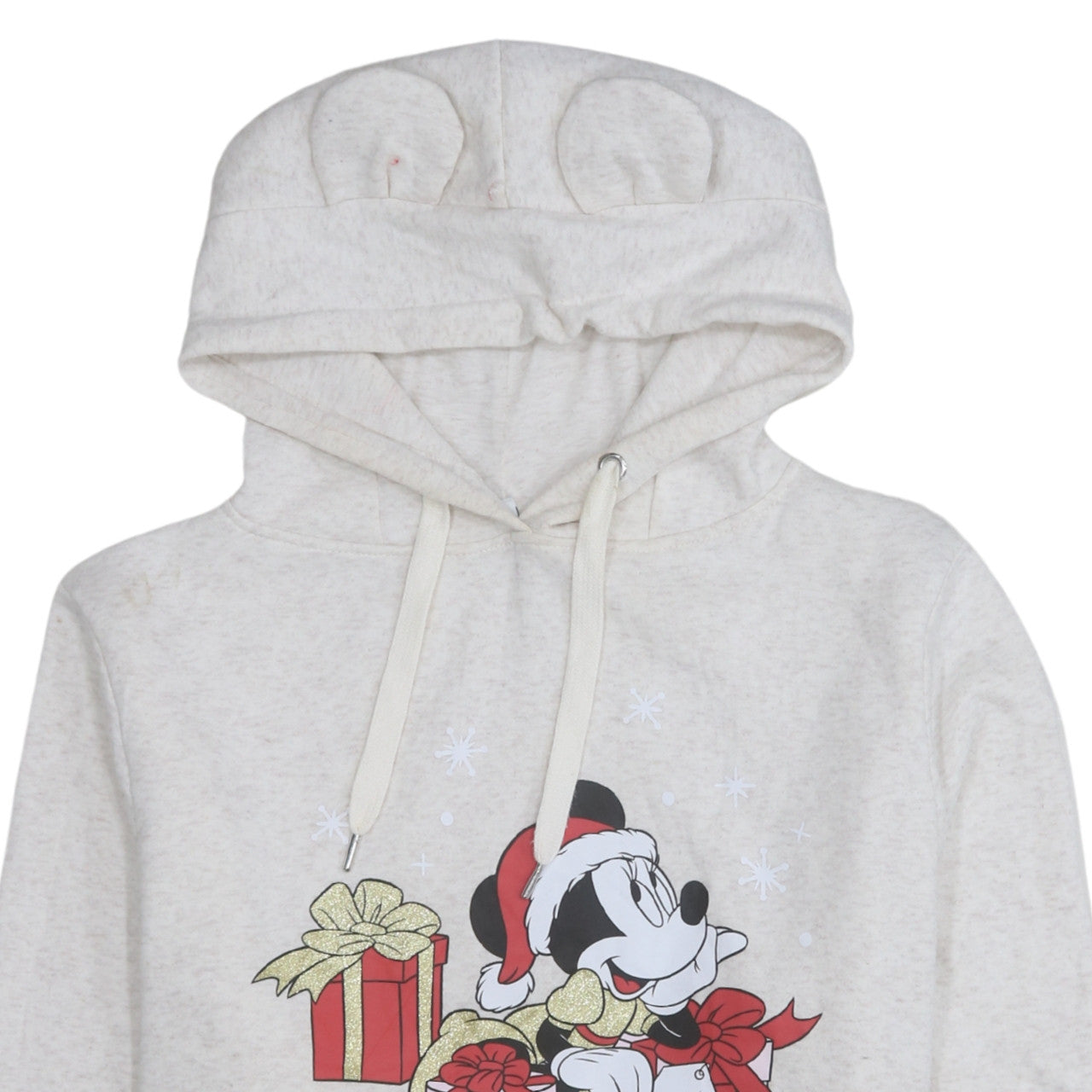 Disney Women Beige Minnie Mouse Christmas Hooded Pullover Sweatshirt Size M