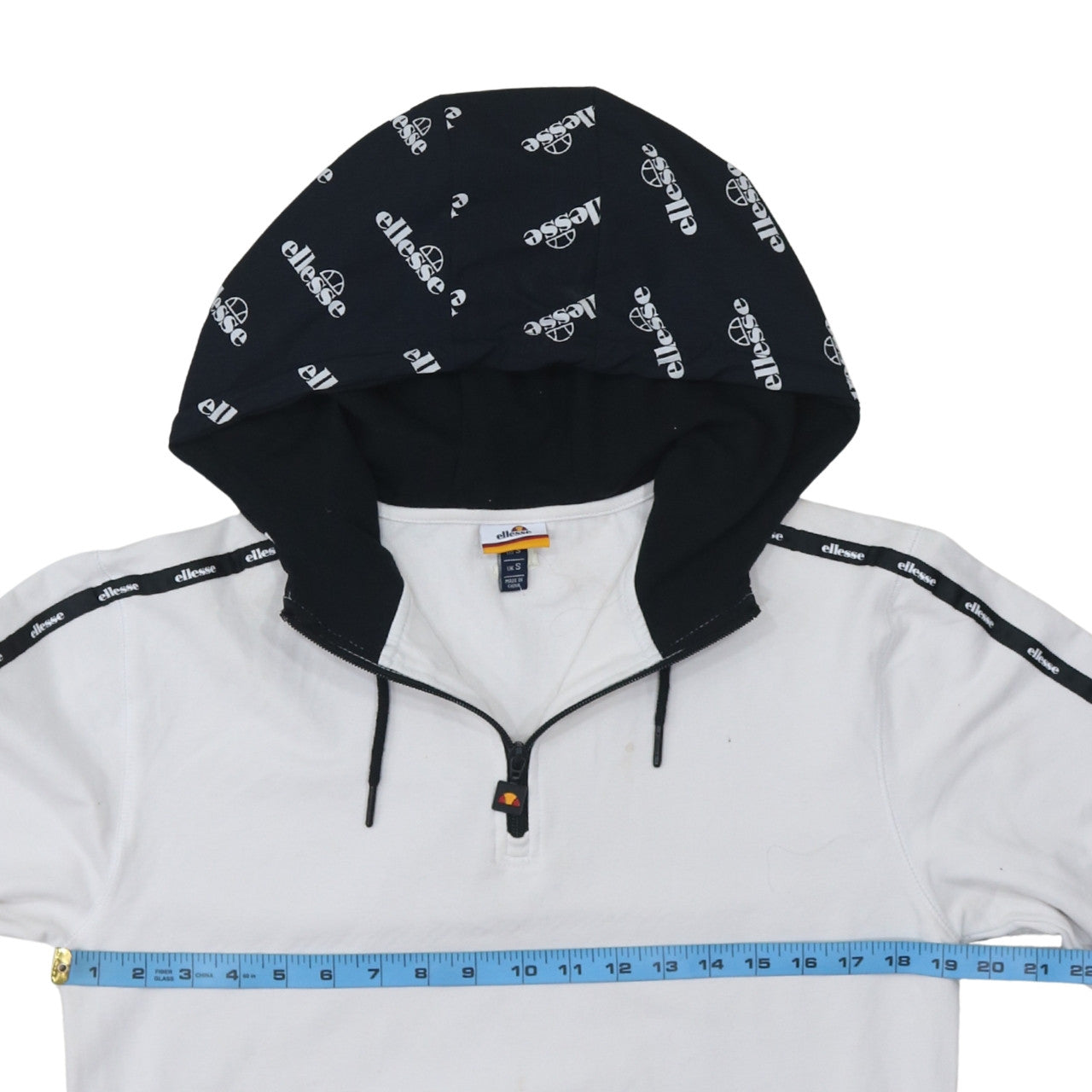 Ellesse Men’s White Small 1/2 Zip Hoodie with Logo Detail
