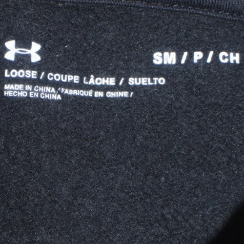 Under Armour Boys Black Pullover Hoodie Small Loose Fit Graphic Print